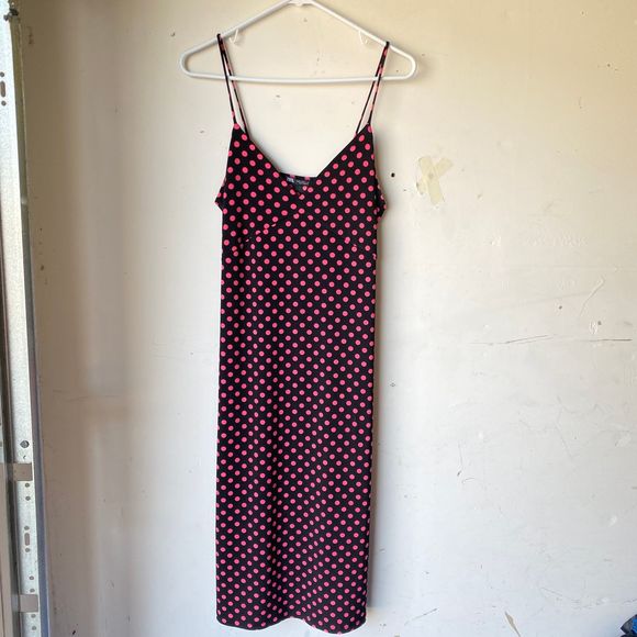 zara pink and black polka dot dress